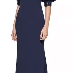 Calvin Klein Long, crepe style dress with sequin puff sleeves and v back